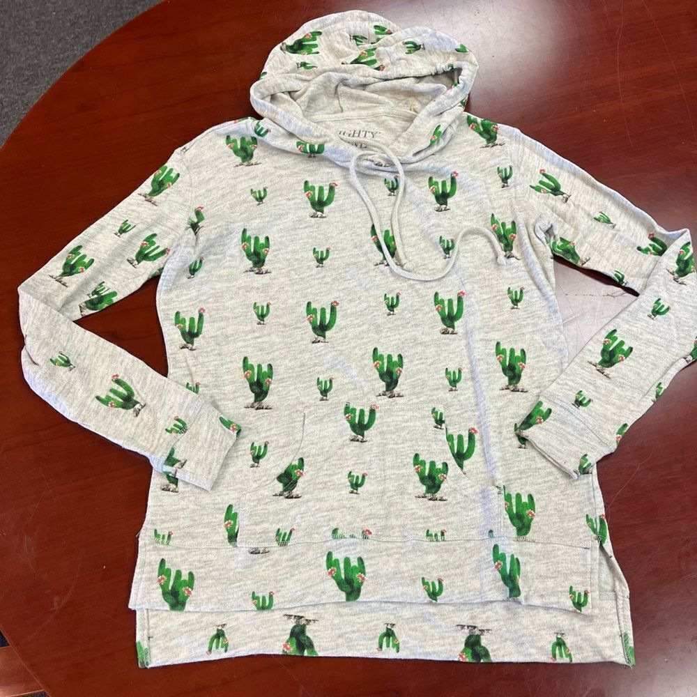 Mighty Fine Cactus Print Lightweight Hoodie sz S EUC